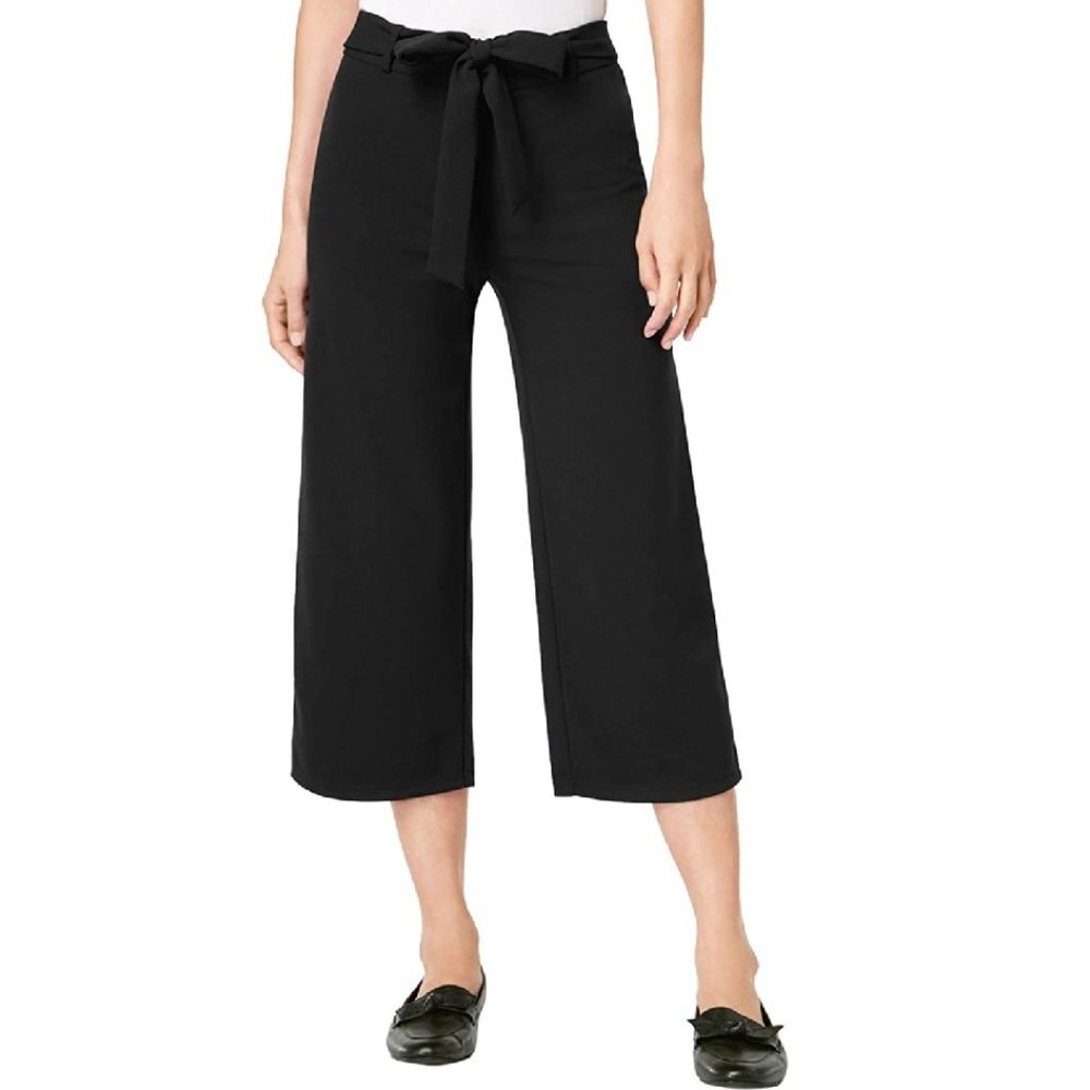 Maison Jules Solid Wide-Leg Tie-Front Capri Pants